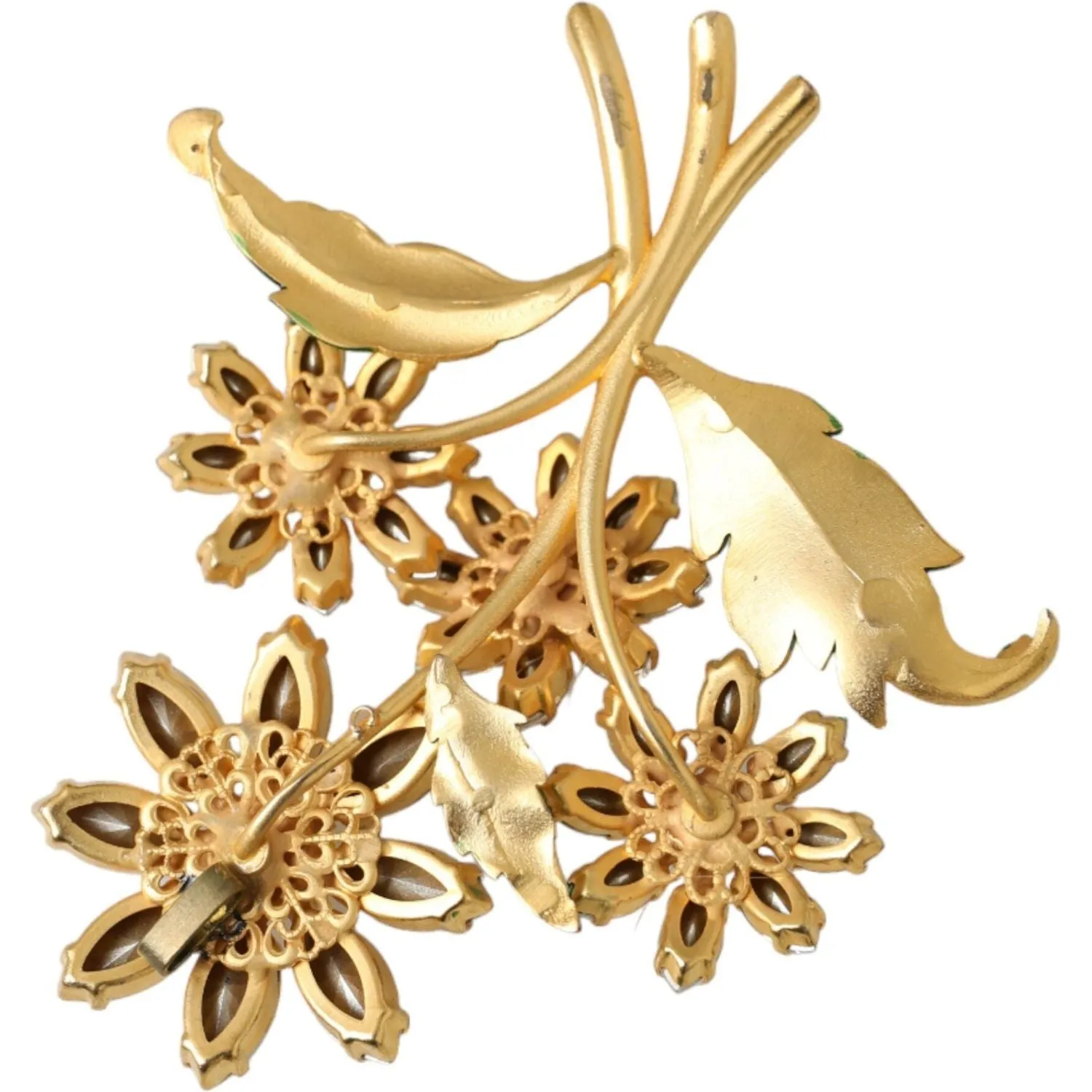 Dolce & Gabbana Gold Yellow Green Filigree Flower Crystals Brooch Pin