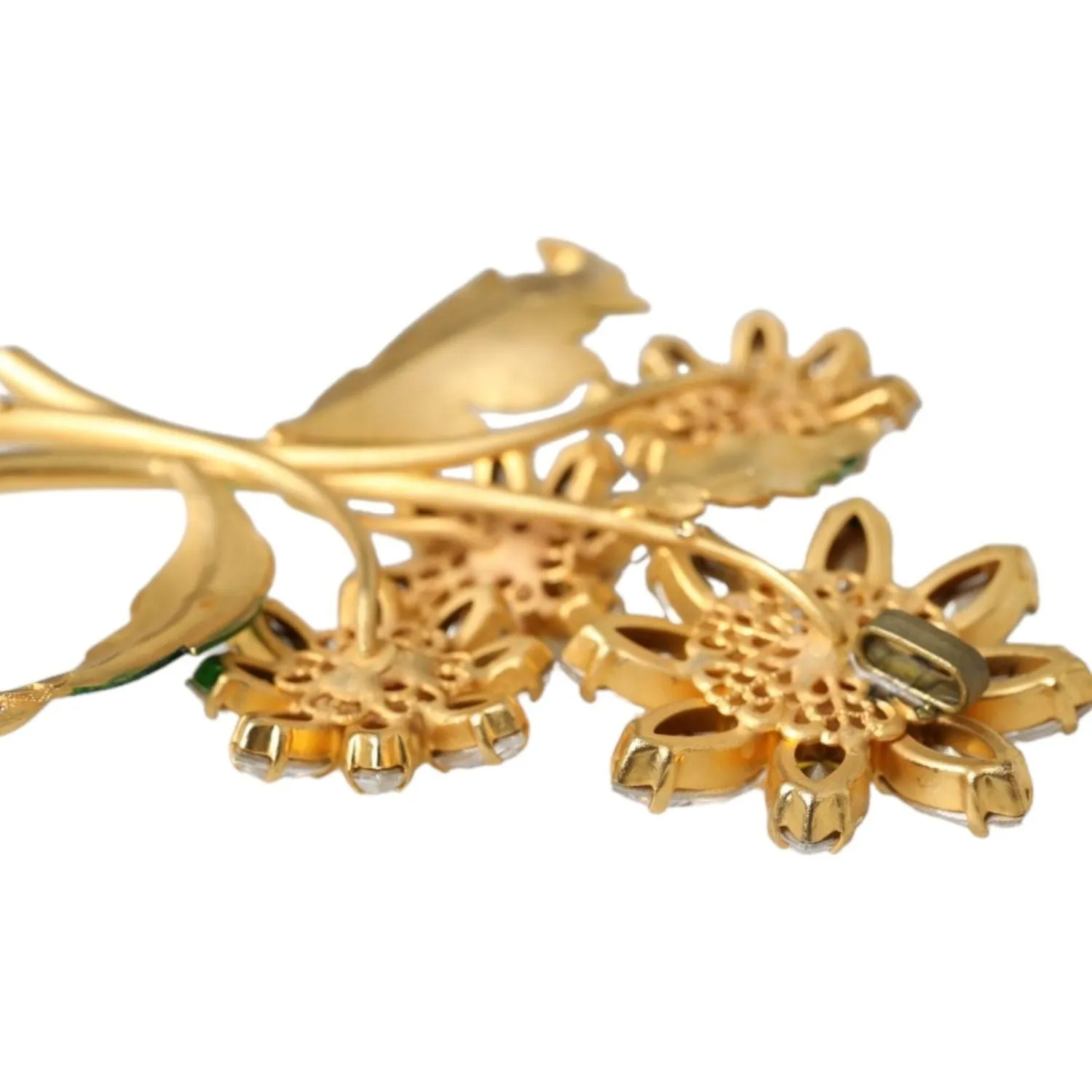 Dolce & Gabbana Gold Yellow Green Filigree Flower Crystals Brooch Pin