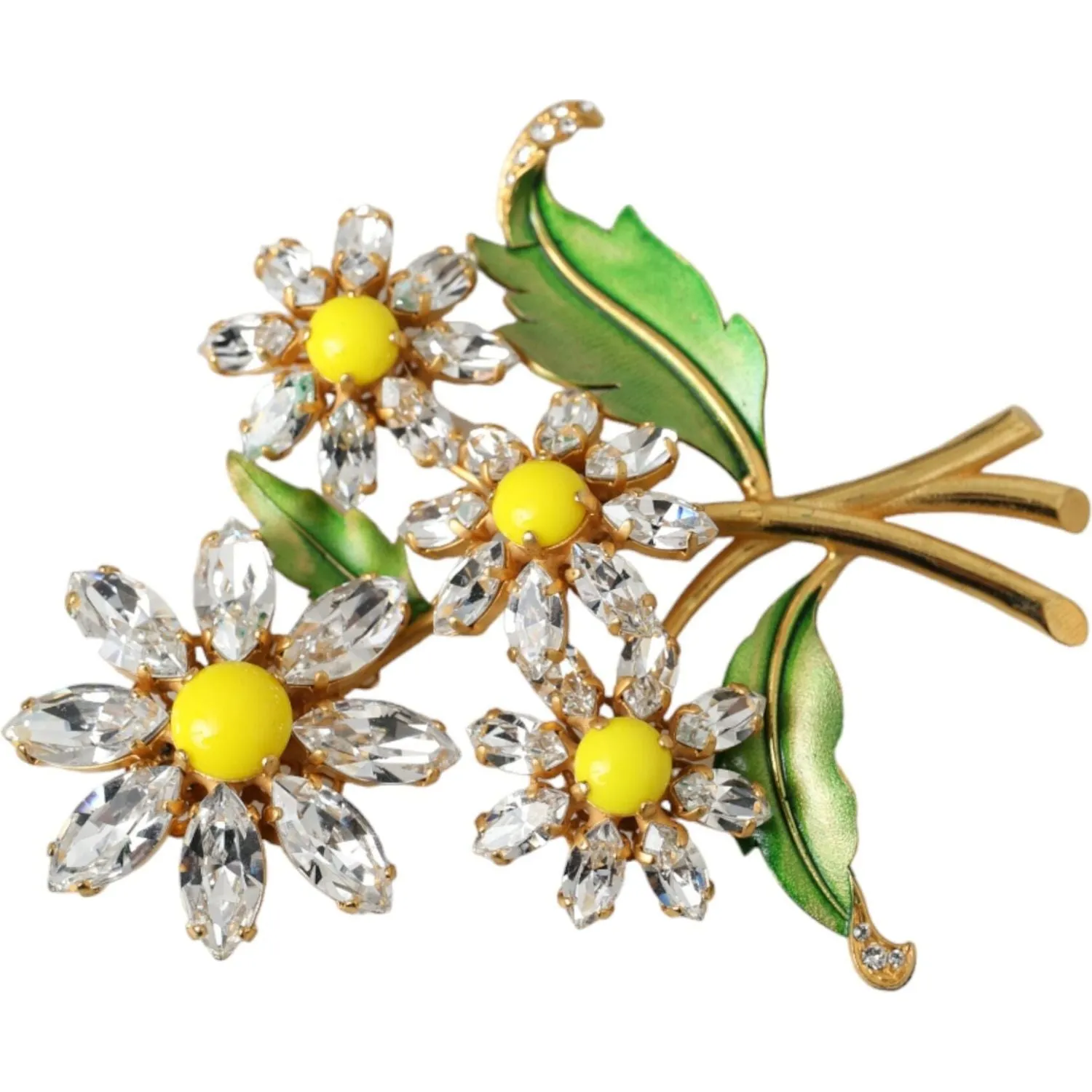 Dolce & Gabbana Gold Yellow Green Filigree Flower Crystals Brooch Pin