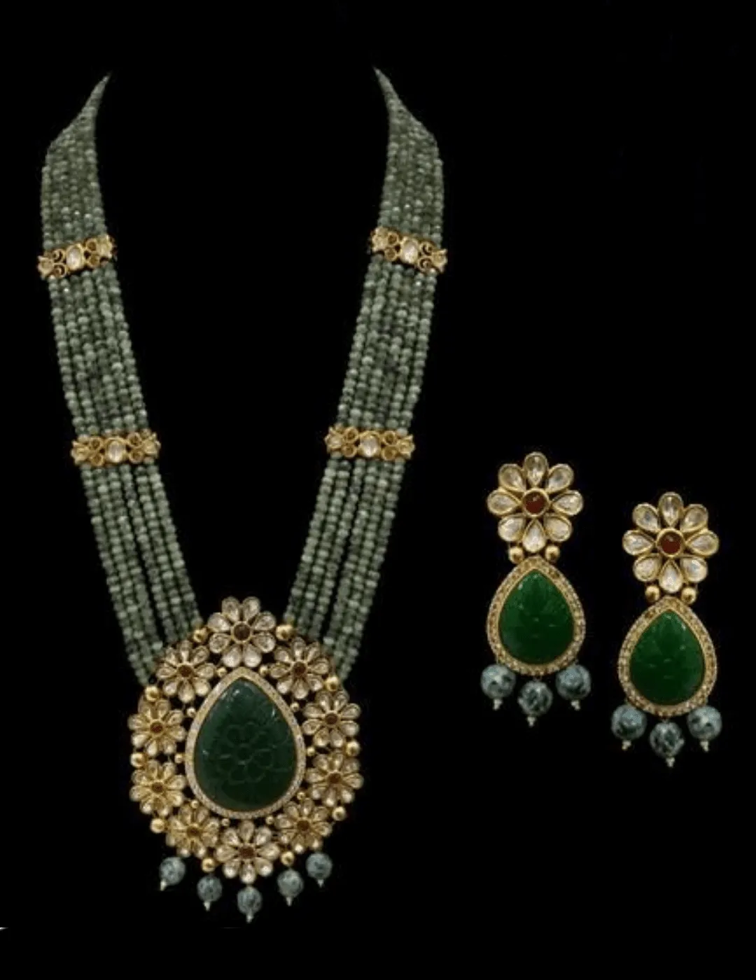 Drop Carded Emerald Kundan Long Set