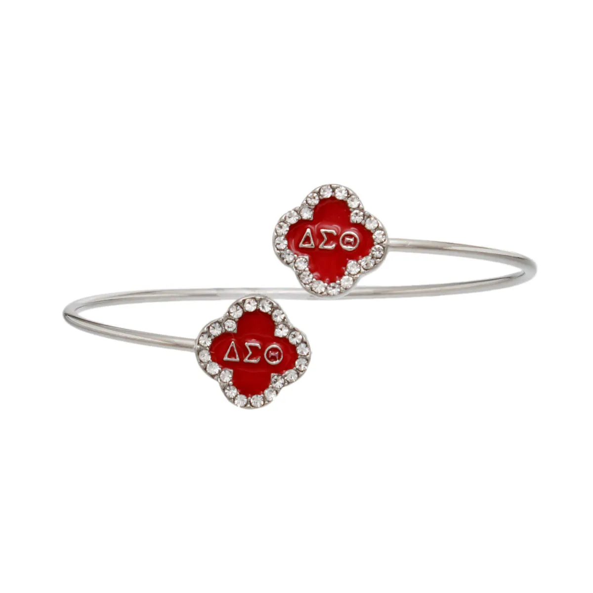 DST Delta Sigma Theta Sorority Rhinestone Red Clover Open Bangle