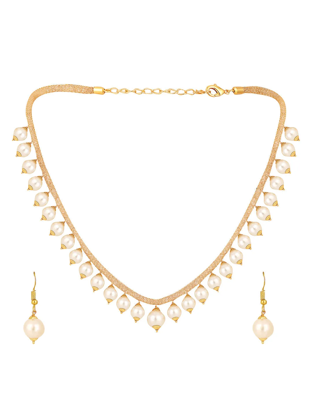 Elegant Pearl And Ad Stone Sleek Off White Jewellery Set - Anikas Creation