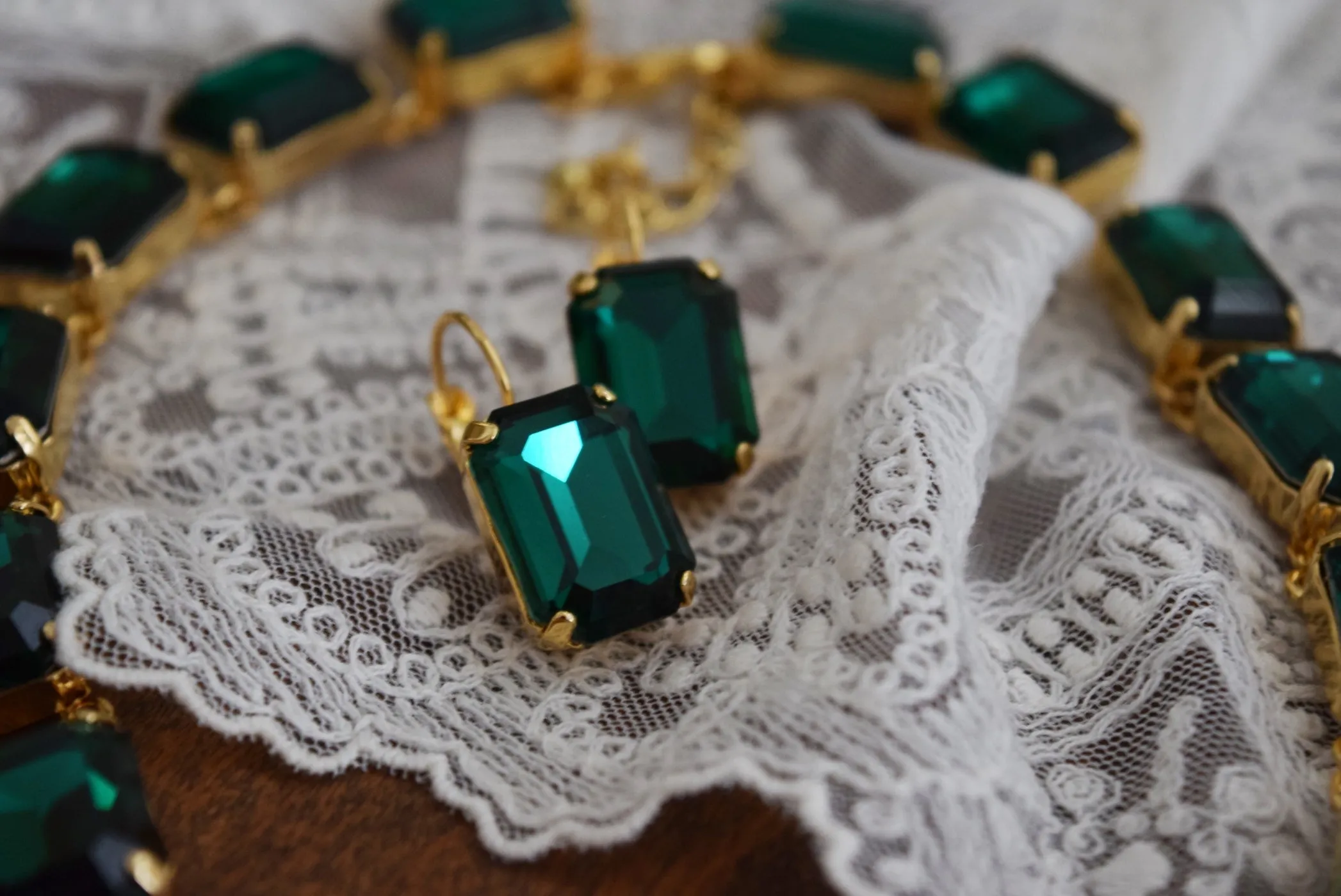 Emerald Green Aurora Crystal Collet Necklace - Large Octagon