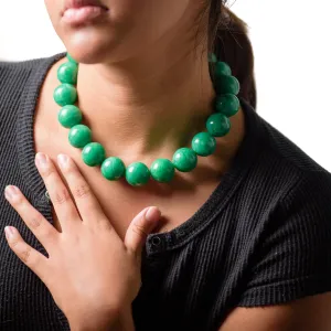 Emerald Green Marbled Jumbo-Bead Marco Necklace *