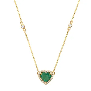 Emerald Heart with Diamond Halo Necklace