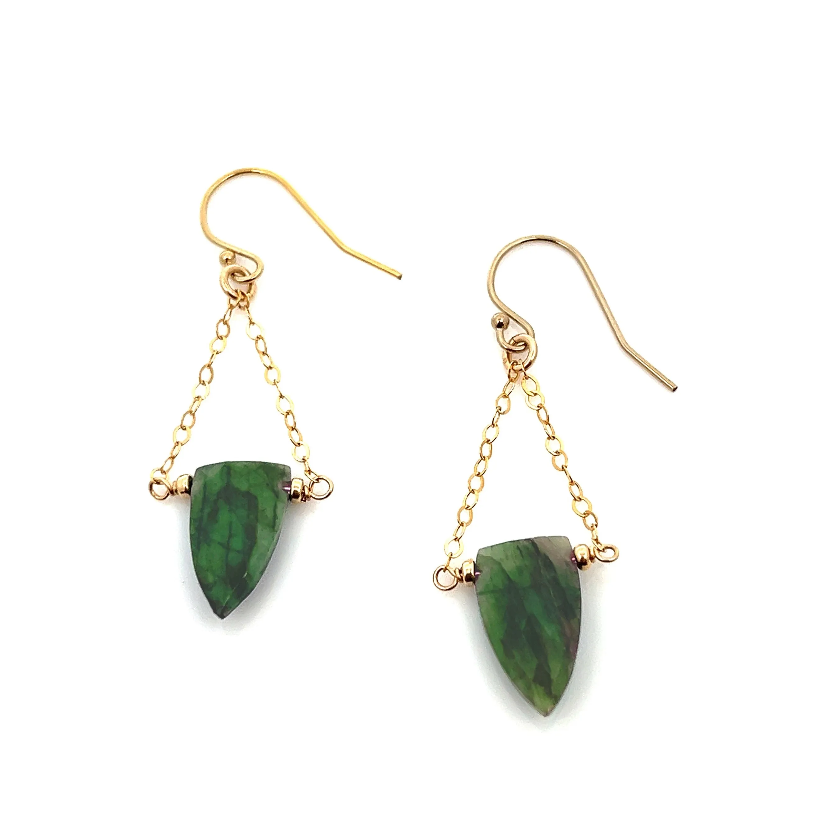 emerald trapeze chain drop earrings