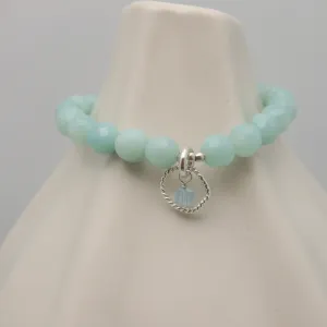 Entwined Collection:  Natural Amazonite with Silver Link & Aquamarine Stretch Bracelet