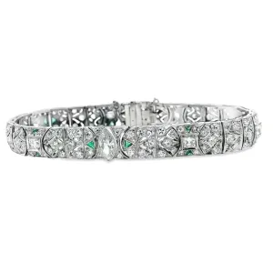 Estate 18k White Gold Diamond and Emerald Bracelet