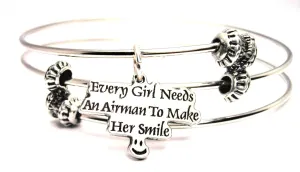 Every Girl Needs An Airman To Make Her Smile Triple Style Expandable Bangle Bracelet