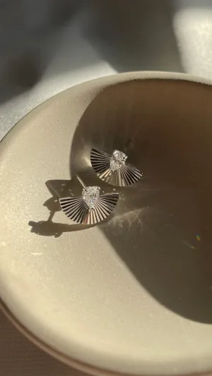 Fanned Zircon Stone Silver Earrings