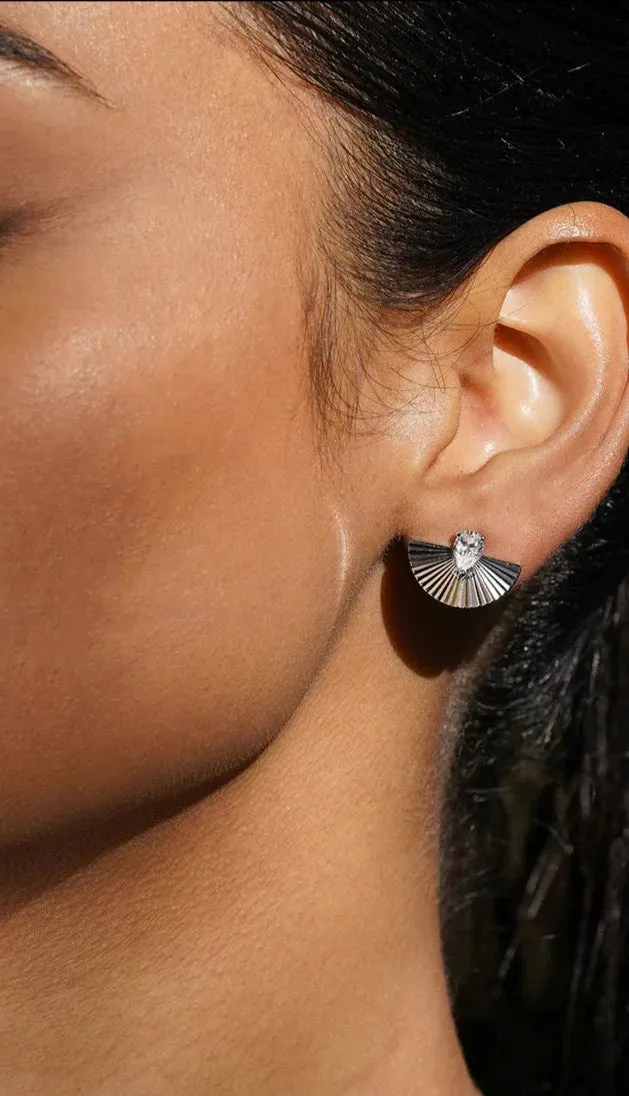 Fanned Zircon Stone Silver Earrings