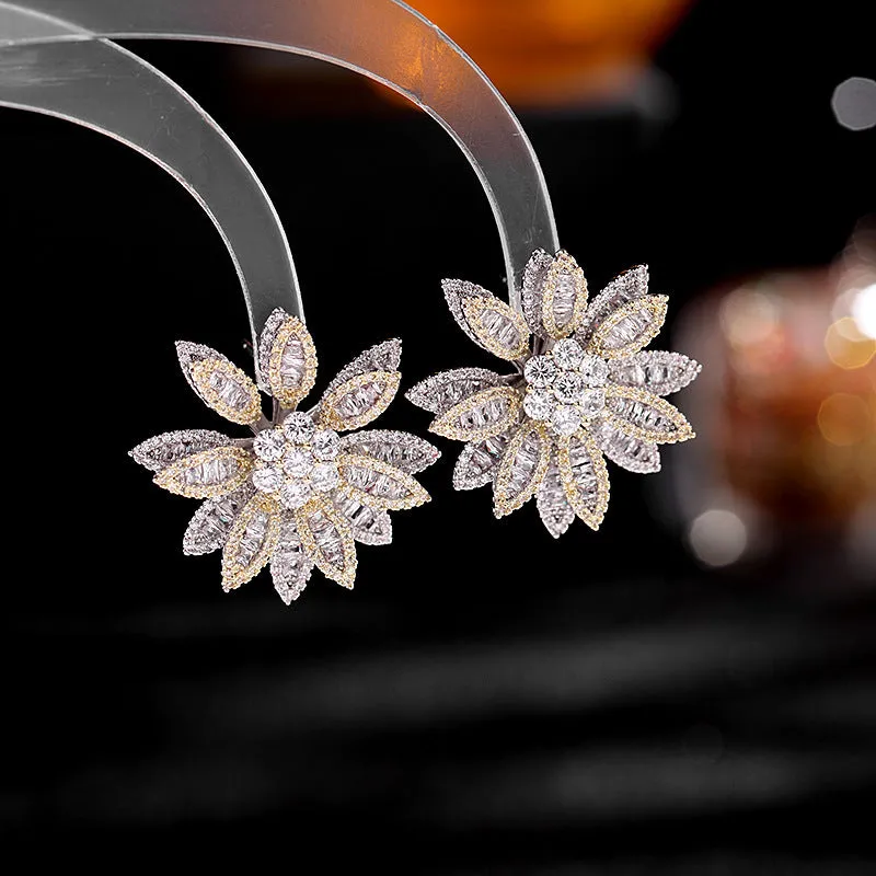 Fashion full-color zirconium sunflower earrings