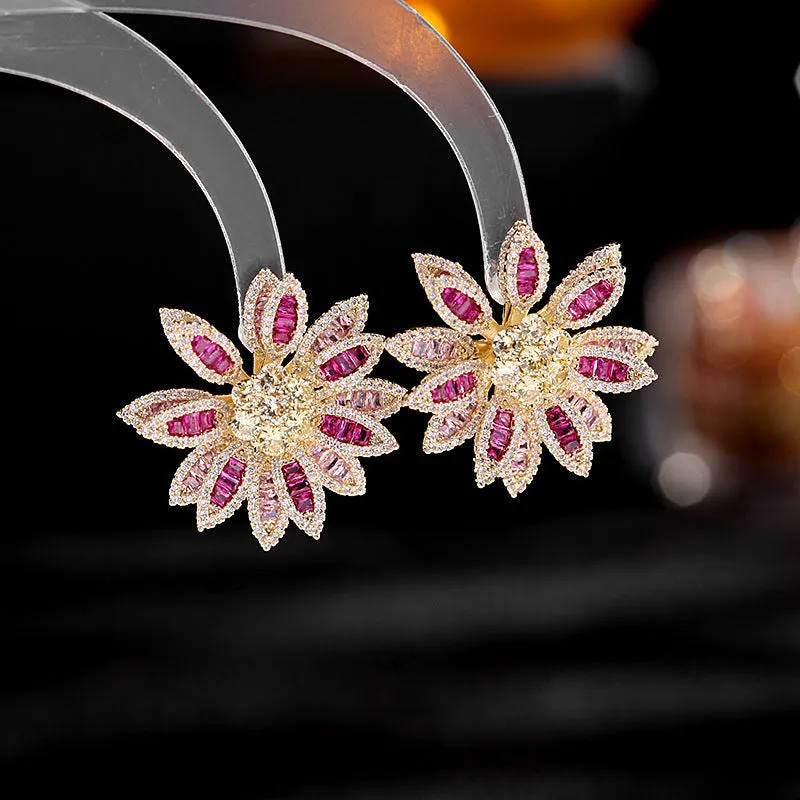 Fashion full-color zirconium sunflower earrings