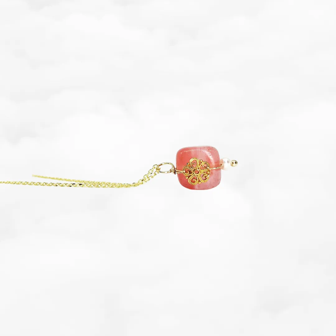 Filigree Flower Strawberry Quartz Necklace