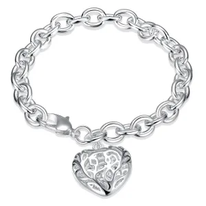 Filigree Heart Bracelet in 18K White Gold Plated