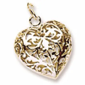 Filigree Heart Charm In Yellow Gold