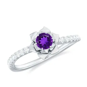 Floral Inspired Amethyst Rose Engagement Ring with Diamond