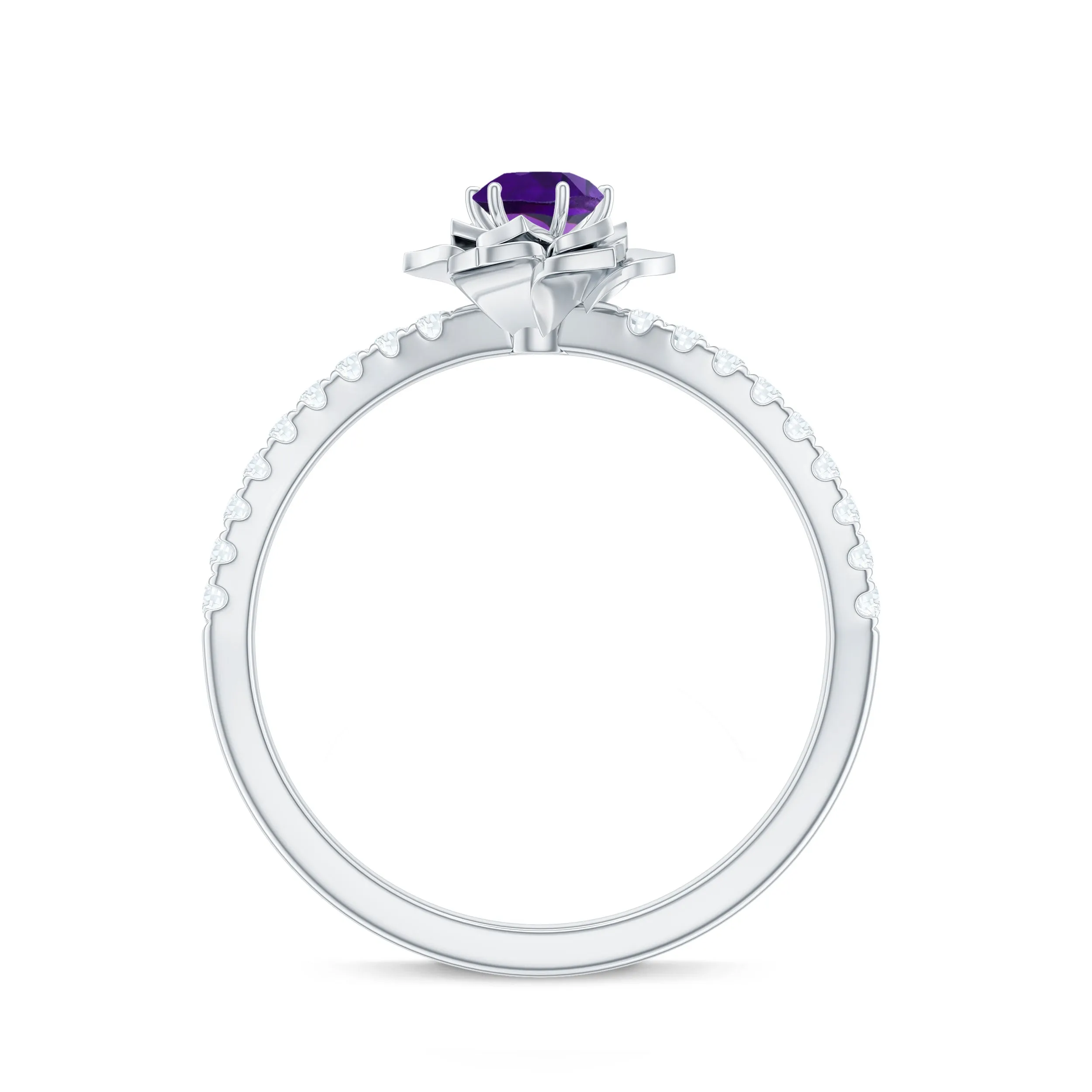 Floral Inspired Amethyst Rose Engagement Ring with Diamond