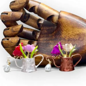 Floral Watering Can Brooch with Enamel Flowers.