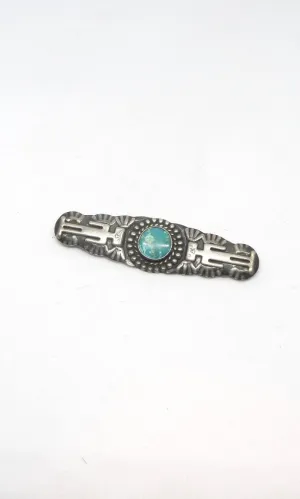 FRED HARVEY ERA 1930s Coin Silver & Turquoise Stamped Bar Brooch