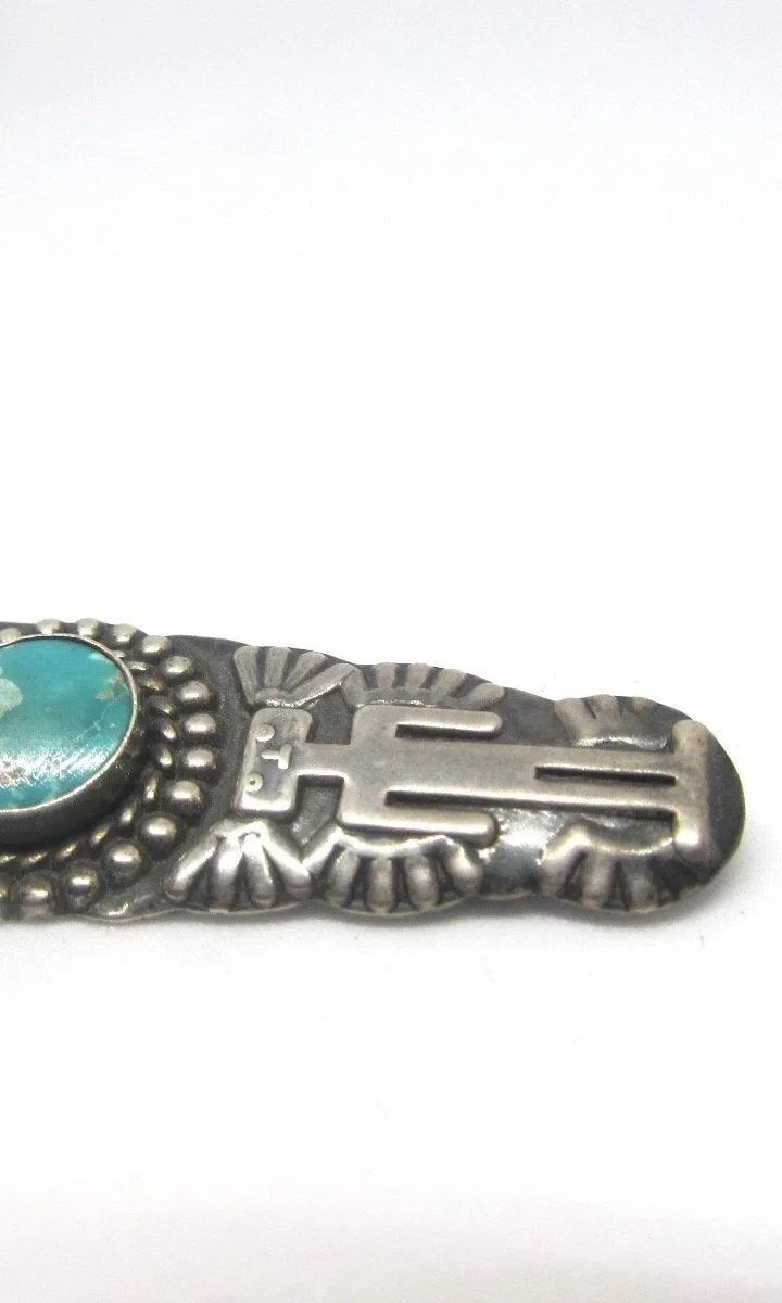 FRED HARVEY ERA 1930s Coin Silver & Turquoise Stamped Bar Brooch