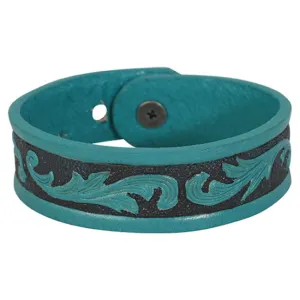 GENUINE TOOLED LEATHER TURQUOISE BRACELET