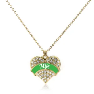 Gold Emerald Green Mija Pave Heart Charm Classic Necklace