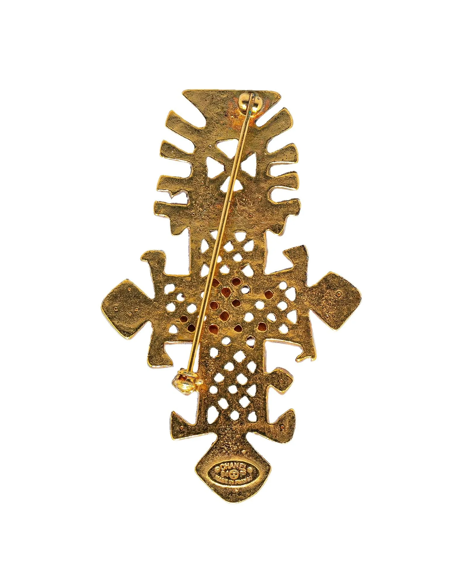 Gold Plated CC Cross Brooch Pin