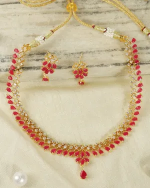 Gold Plated Ruby American Diamond Studded Sleek Necklace | Shop Now!