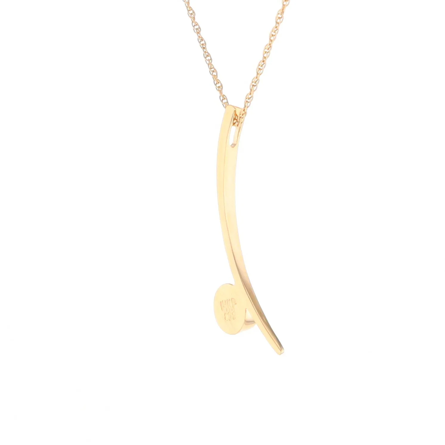 Gold Quartz Necklace Round Inlay Curved Bar Design Pendant