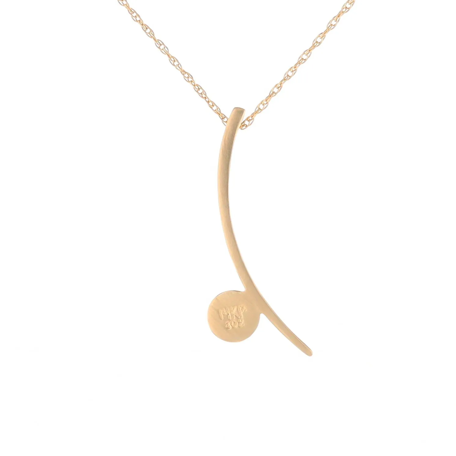 Gold Quartz Necklace Round Inlay Curved Bar Design Pendant