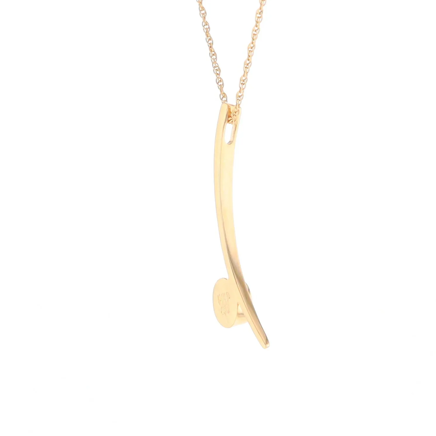 Gold Quartz Necklace Round Inlay Curved Bar Design Pendant