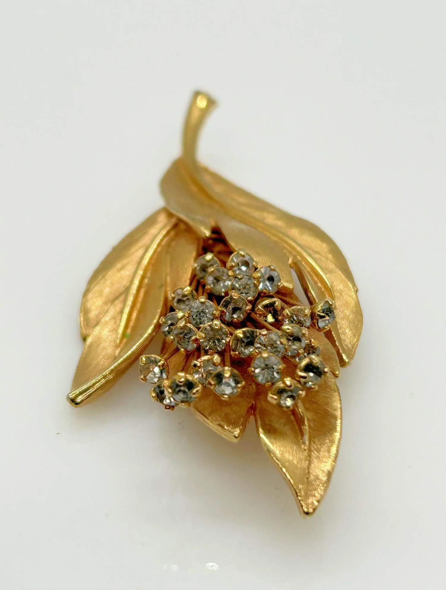 Golden Bouquet of Flowers with Rhinestones Vintage Brooch