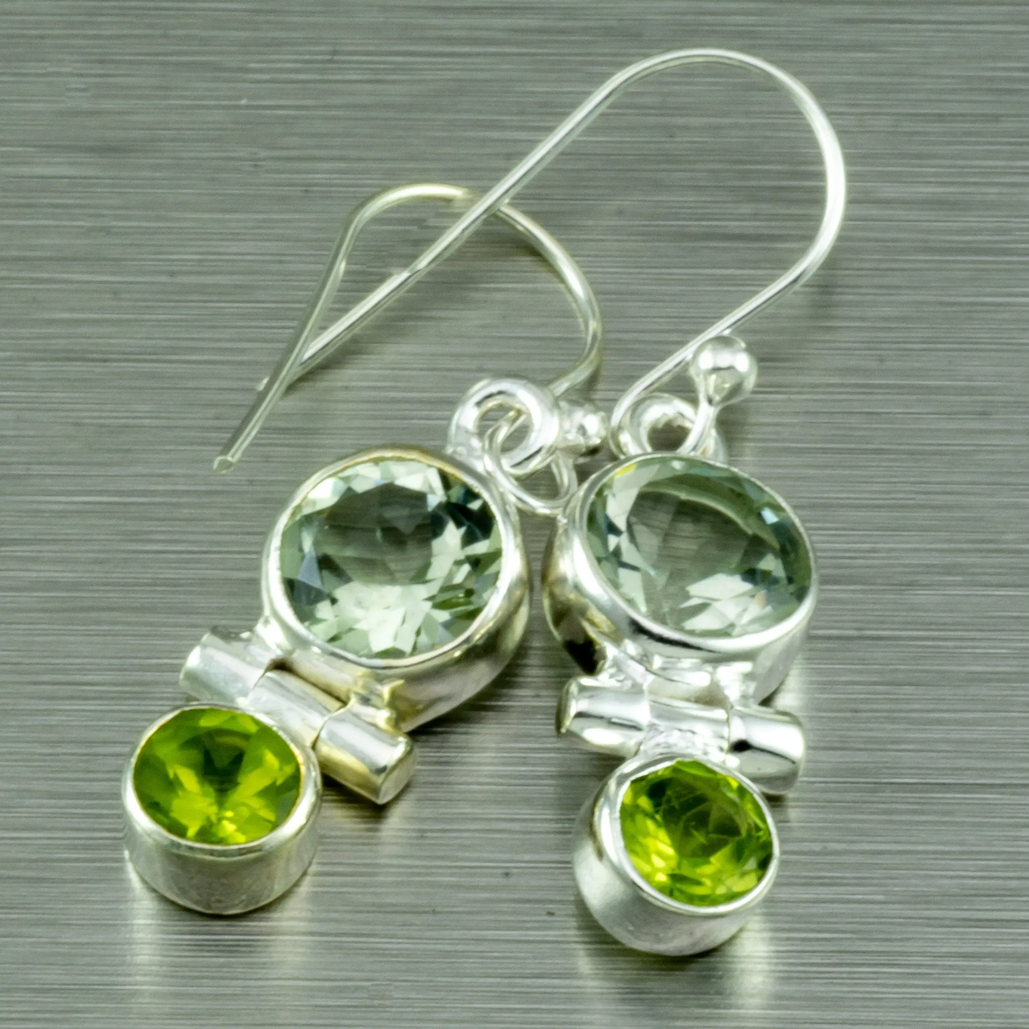 Green Amethyst and Peridot Small Earrings. 92.5% Sterling Silver