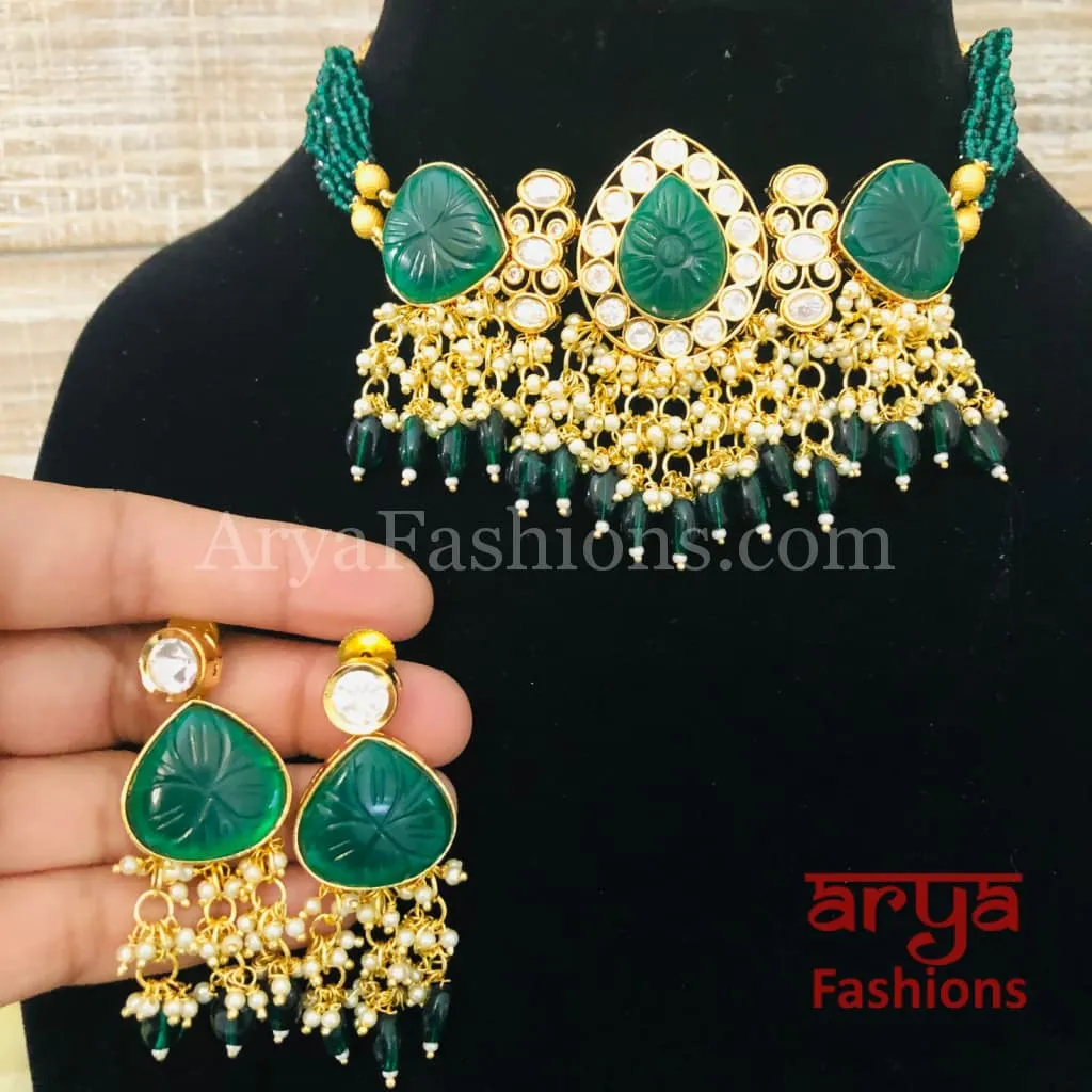 Green Bridal Choker/ Emerald Ruby Necklace/ Indian Wedding Jewelry