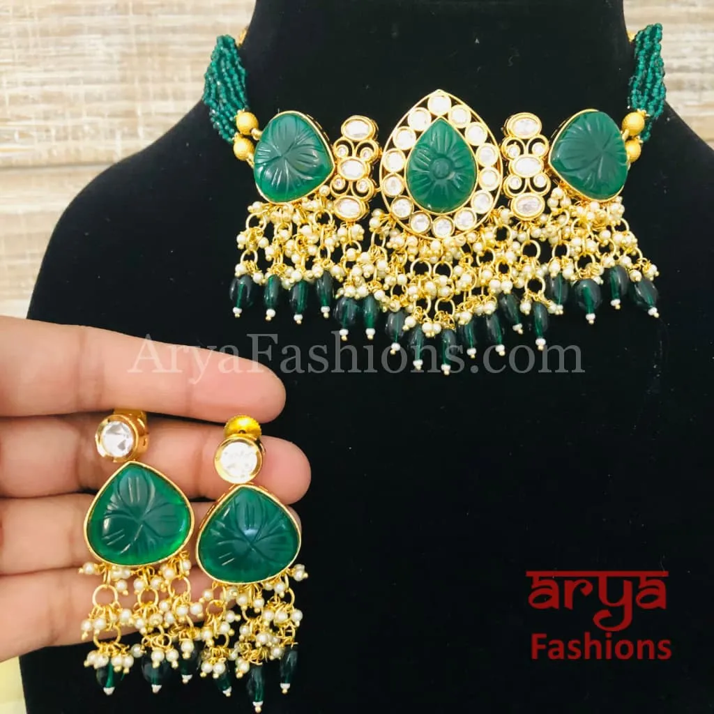 Green Bridal Choker/ Emerald Ruby Necklace/ Indian Wedding Jewelry