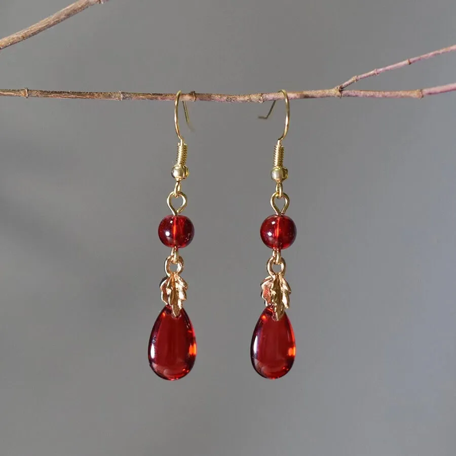 Green, White and Red Jade Teardrop Earrings