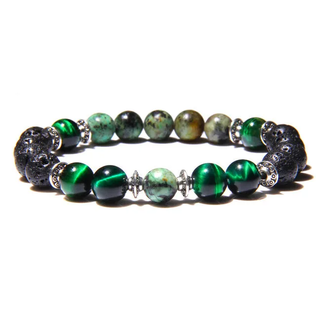 Guardian Growth Bracelet: Green Tiger's Eye, African Turquoise & Lava Stone