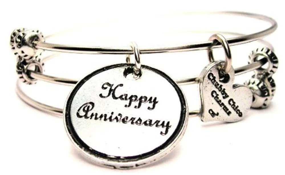 Happy Anniversary Triple Style Expandable Bangle Bracelet