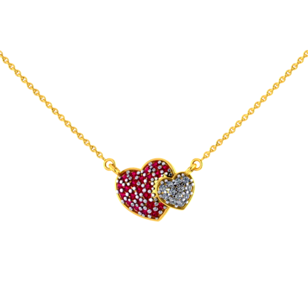 Heart Shaped 18k Diamond Pendant With Intricately Studded Diamonds And Ruby Detailing