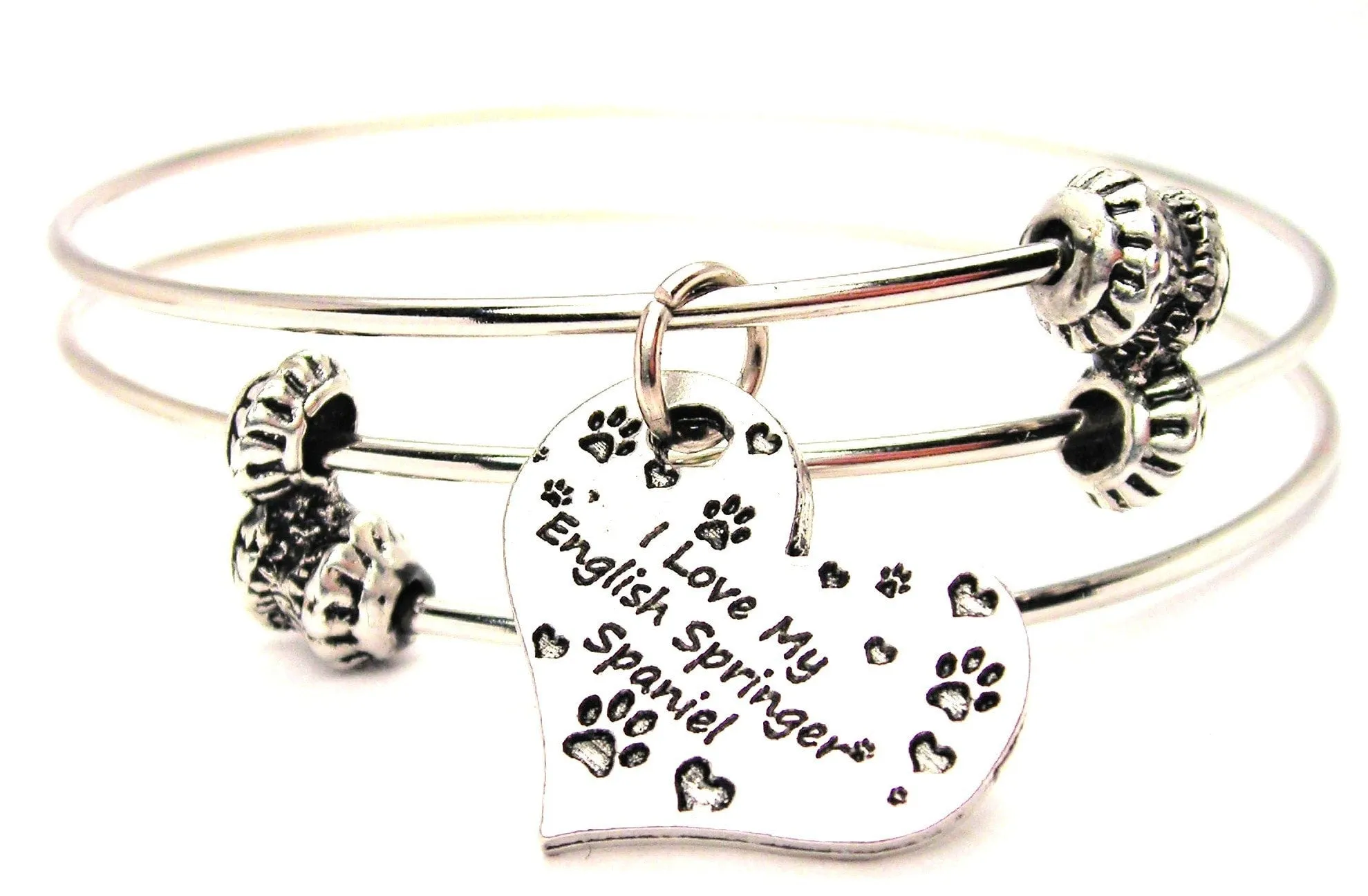 I Love My English Springer Spaniel Triple Style Expandable Bangle Bracelet