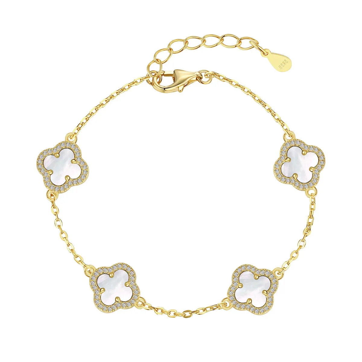 Iced Flora White Clover Bracelet - Gold