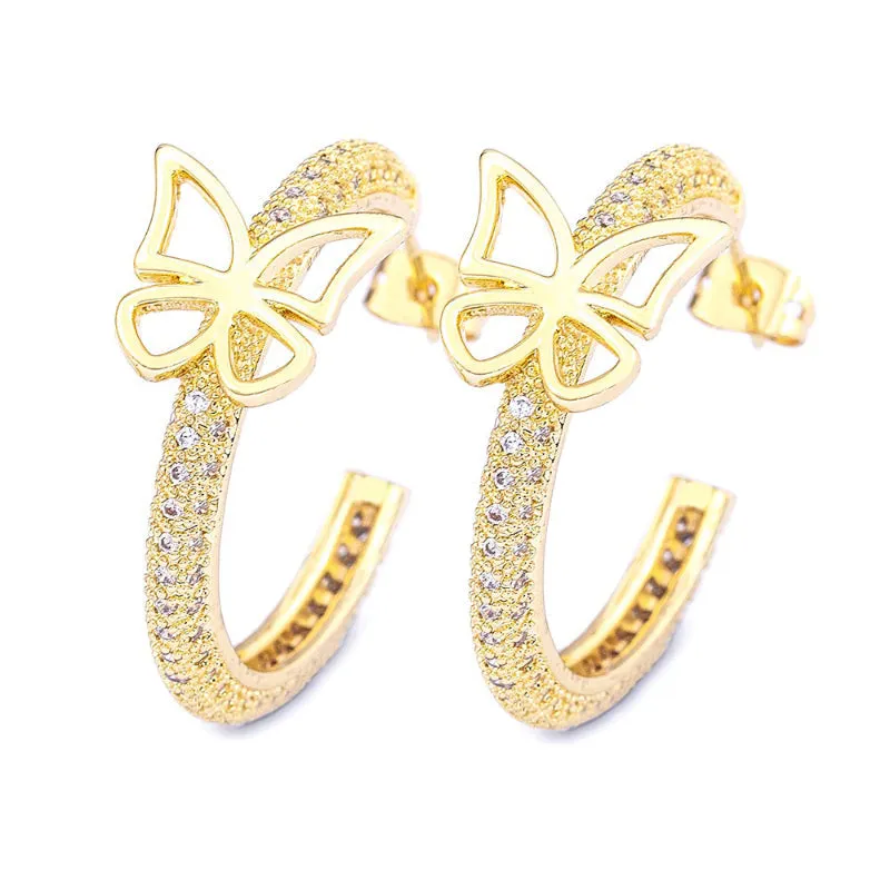 Impeccable Zircon Adorned Butterfly Hoop Earrings