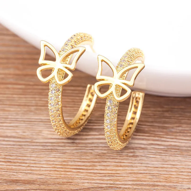 Impeccable Zircon Adorned Butterfly Hoop Earrings