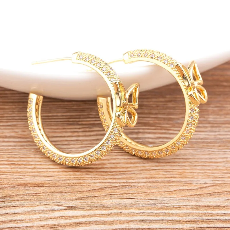 Impeccable Zircon Adorned Butterfly Hoop Earrings