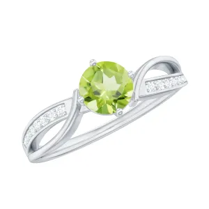 Infinity Shank Round Peridot Engagement Ring with Diamond