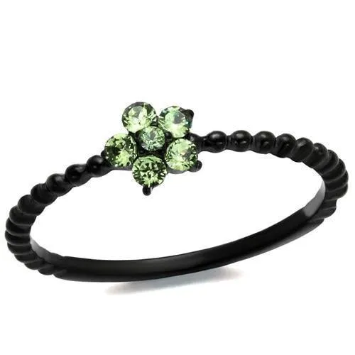 IP Black(Ion Plating) Stainless Steel Ring with Top Grade Crystal in Peridot for Women Style TK1739