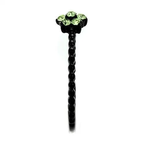 IP Black(Ion Plating) Stainless Steel Ring with Top Grade Crystal in Peridot for Women Style TK1739