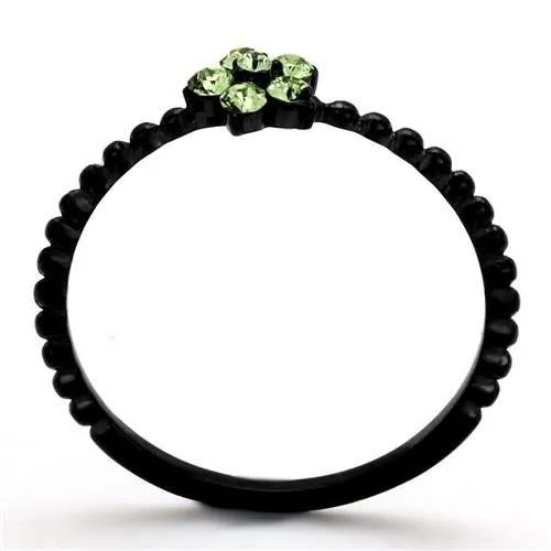 IP Black(Ion Plating) Stainless Steel Ring with Top Grade Crystal in Peridot for Women Style TK1739