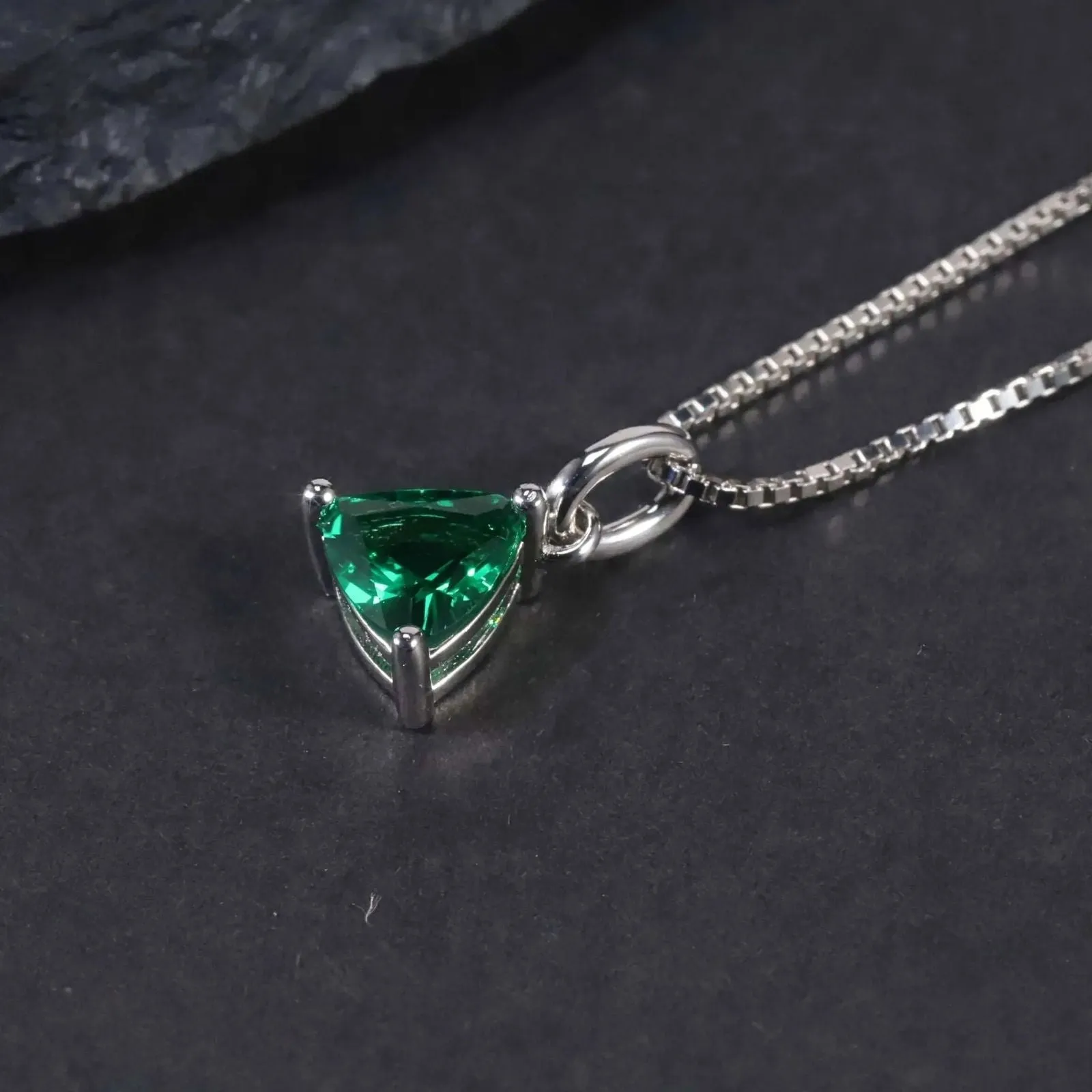 Irosk Trillion Cut Pendant in Sterling Silver -  Emerald